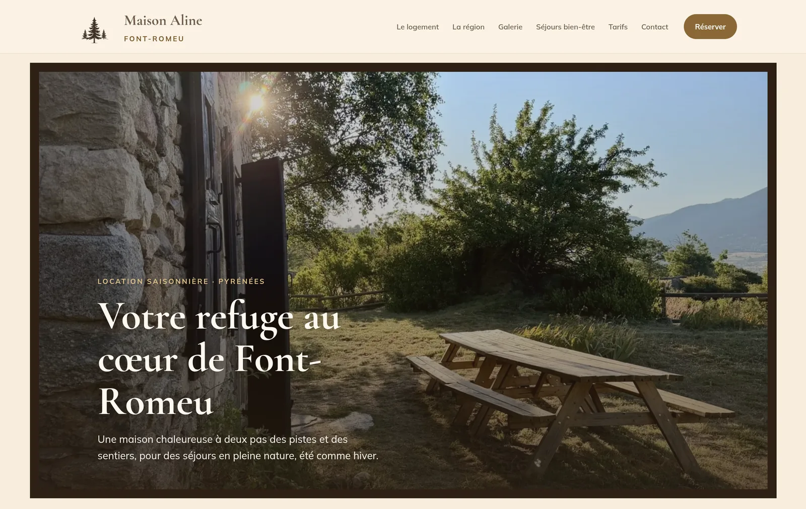 Accueil du site Maison Aline, sur ordinateur