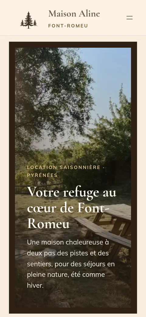 Accueil du site Maison Aline, sur téléphone