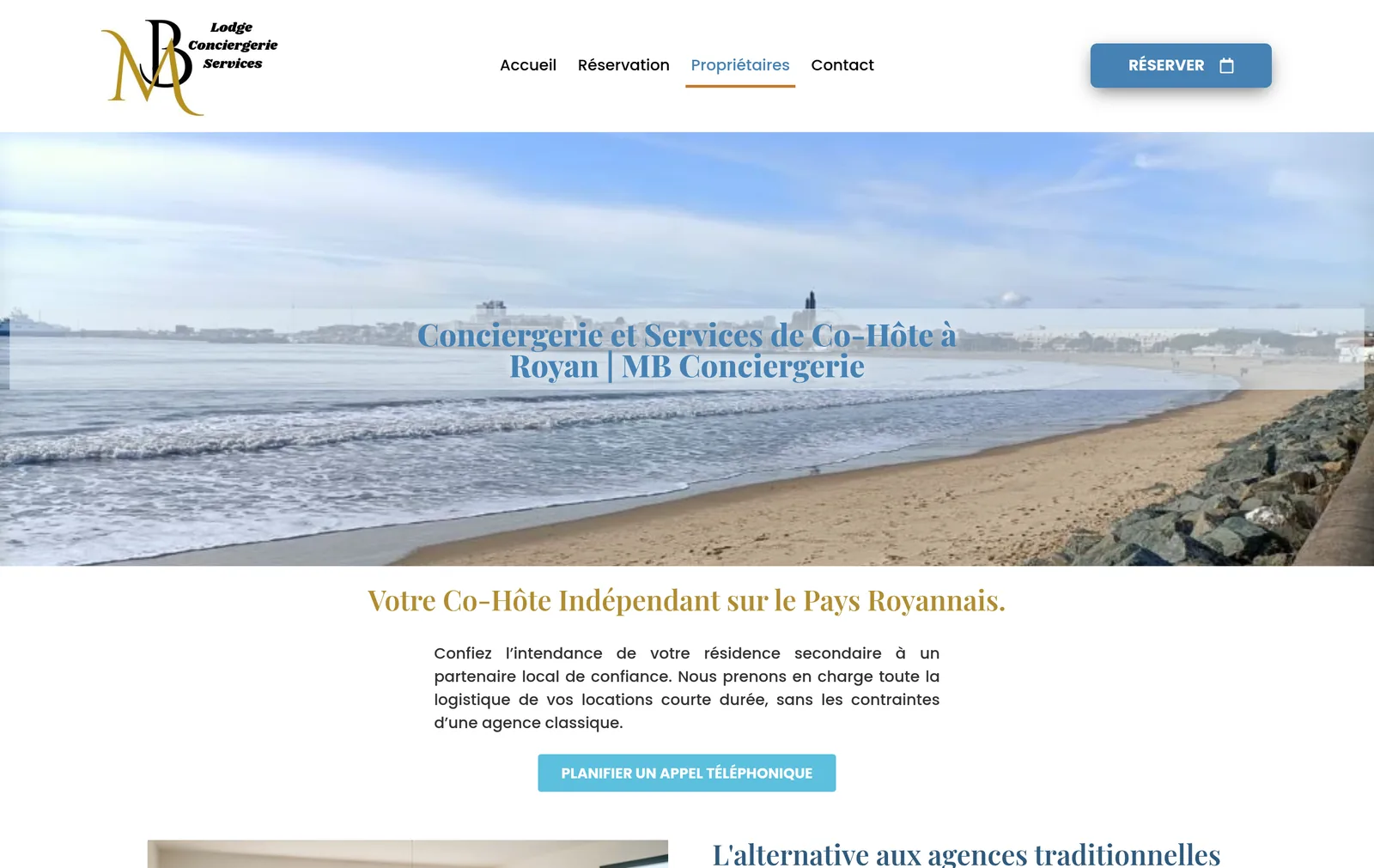 Page Propriétaires du site MB Lodge Conciergerie, sur ordinateur